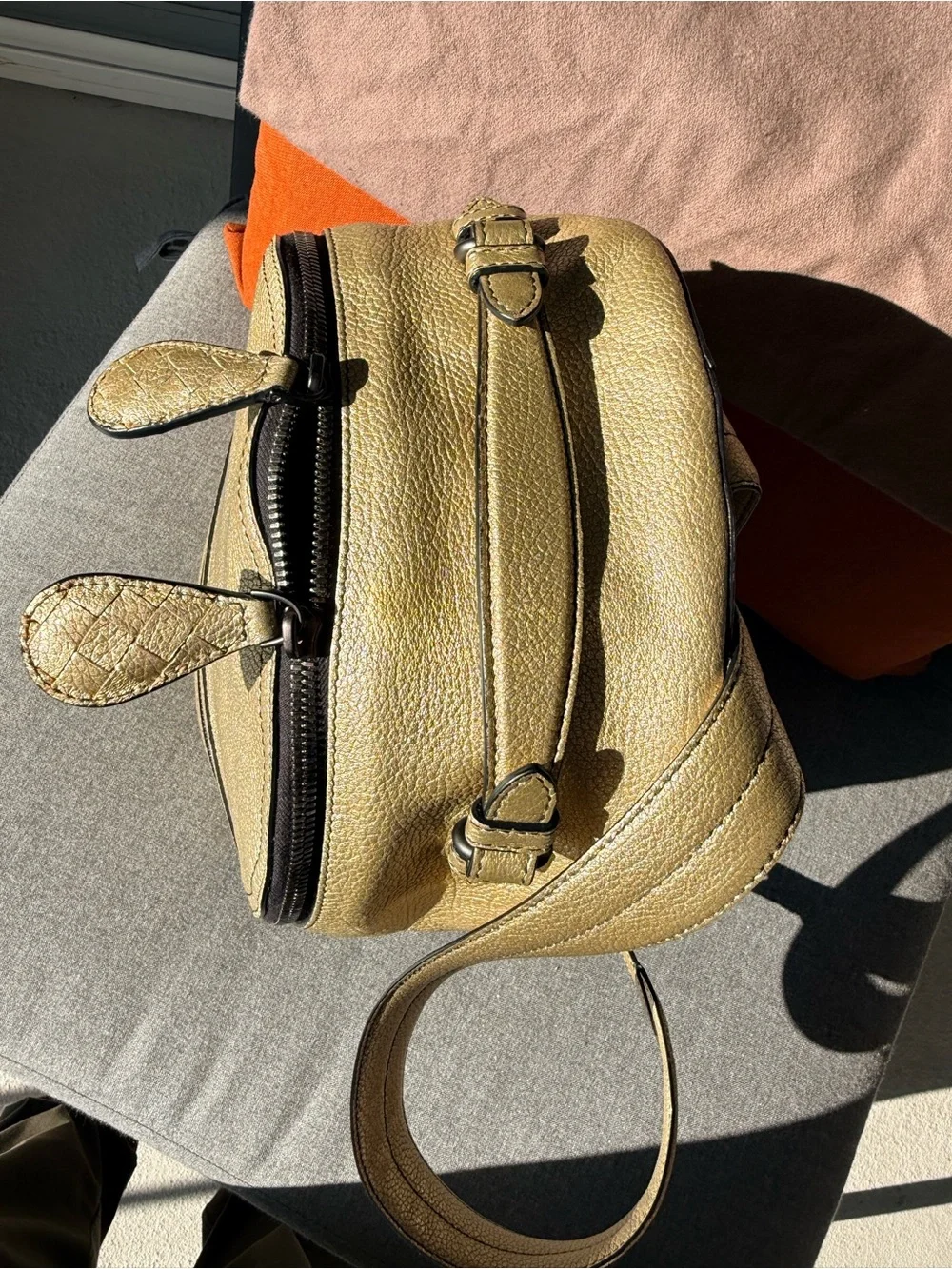 Bottega Veneta Intrecciato Golden Leather Backpack Rucksack authentic excellent